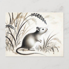 Cunning Råtta under Ris Plant. bläck zodiac Helg Vykort