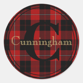 Cunningham Klan Tartan Monogram Namn Seal Sticker Runt Klistermärke