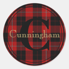 Cunningham Klan Tartan Monogram Namn Seal Sticker Runt Klistermärke