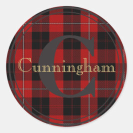 Cunningham Klan Tartan Monogram Namn Seal Sticker Runt Klistermärke