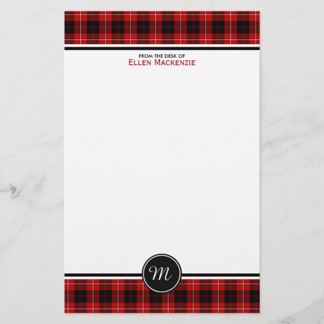 Cunningham Klan Tartan Red and Black Monogram Brevpapper (Framsida)