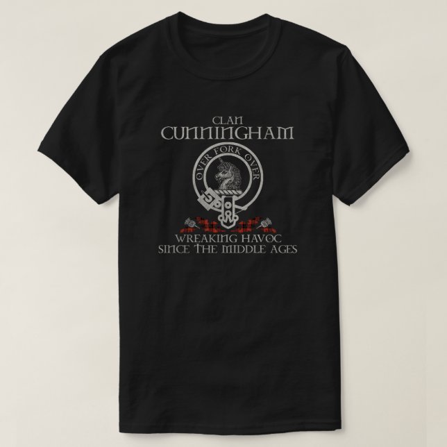 Cunningham Klan vapensköld Scottish Surname tartan T Shirt (Design framsida)