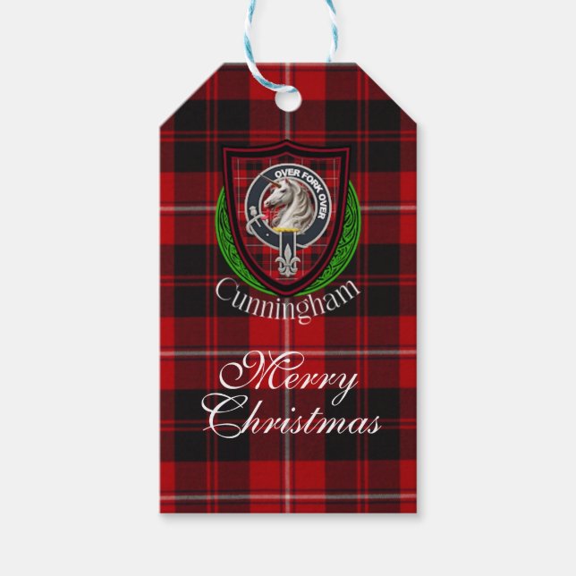 Cunningham Scottish Clan Tartan & Crest Presentetikett (Framsidan)