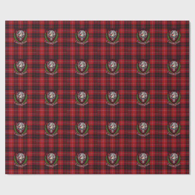 Cunningham skotska klan tartan och vapensköld presentpapper (Platt)