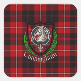 Cunningham skotska klan tartan & vapen fyrkantigt klistermärke