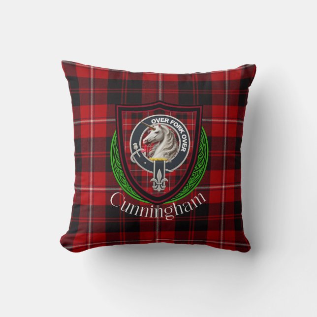 Cunningham skotska klan tartan & vapen kudde (Framsida)