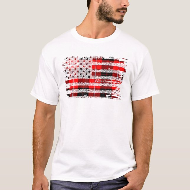 Cunningham Surname American Flagga Scottish Klan t Shirt (Framsida)