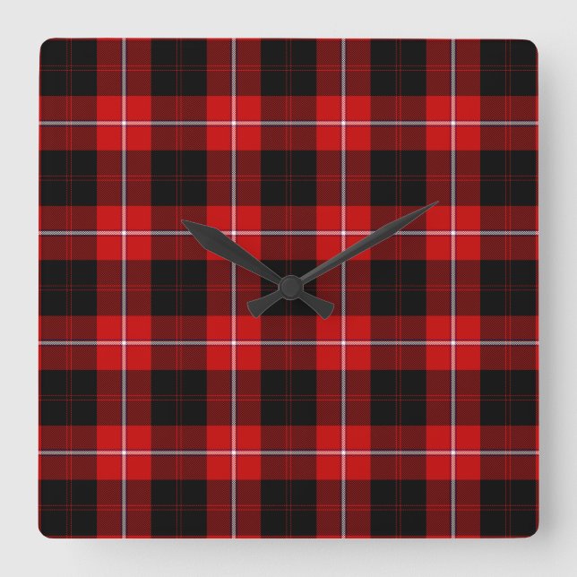 Cunningham Tartan Red Black Play Fyrkantig Klocka (Framsida)