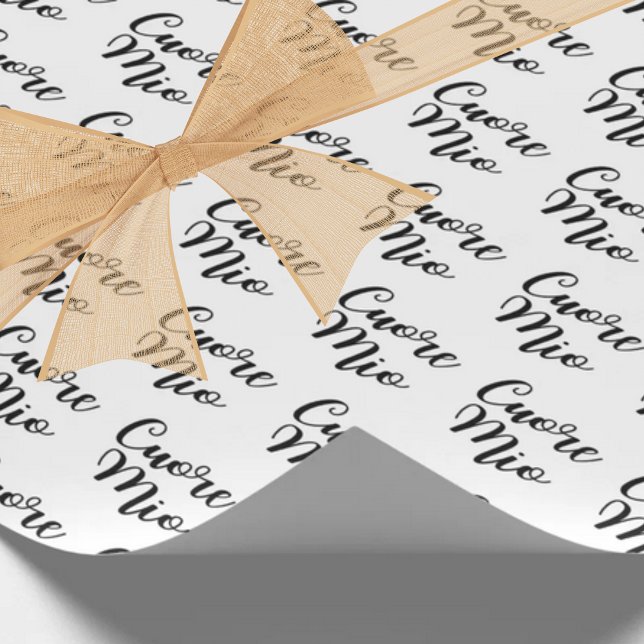 Cuore Mio (My heart) Chic Black Script Repeat Presentpapper (Cuore Mio (My Heart) Chic Black Script Italian Gift Wrapping Paper)