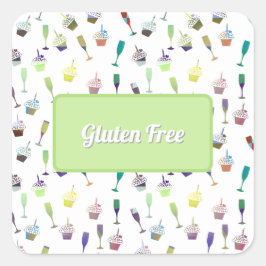 Cup Cake Vin Glas Mönster Glutenfri Mat Fyrkantigt Klistermärke