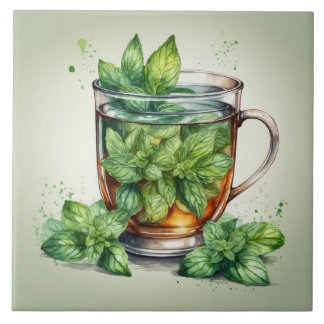 Cup of Mint Tea with Fresh Peppermint Leaves Kakelplatta