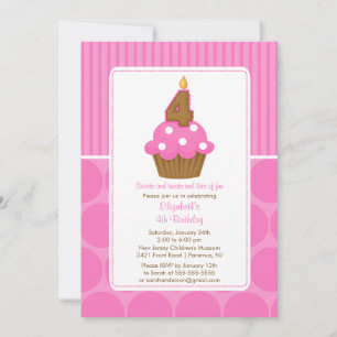 Cupaka Birthday Inbjudan 4e födelsedagen Rosa