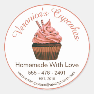 Cupaka Brown med kontaktinformation Runt Klistermärke