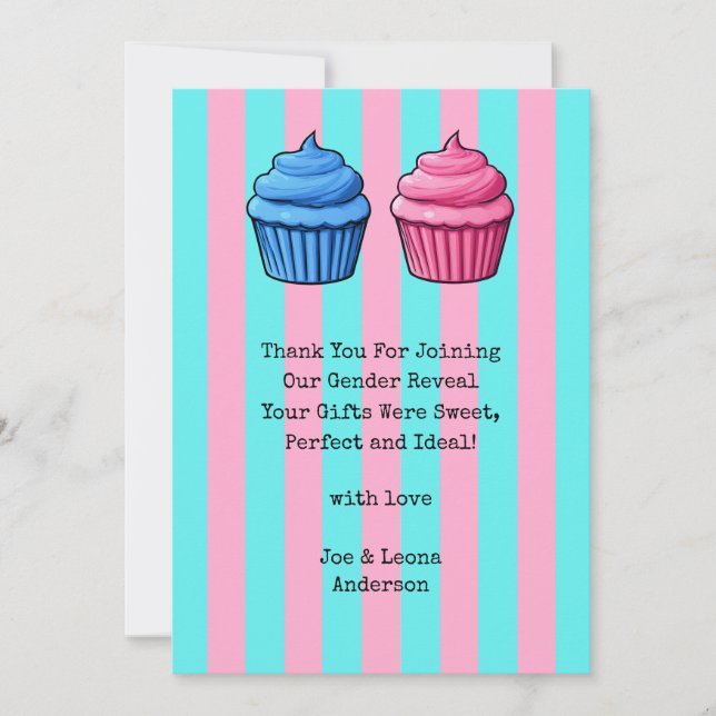 Cupaka-Genderna Visa blått och Rosa Tack Kort (Framsida)