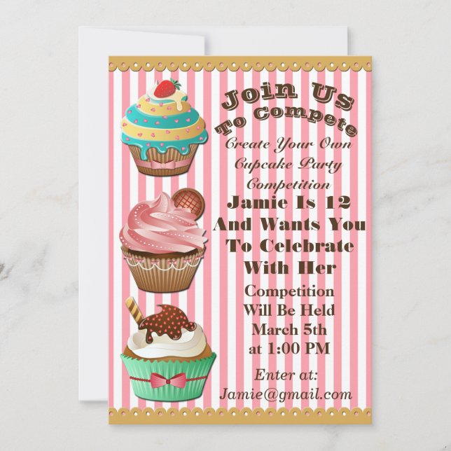 Cupaka Krig Bake Off Birthday Rosa Stripe Inbjudan (Framsida)
