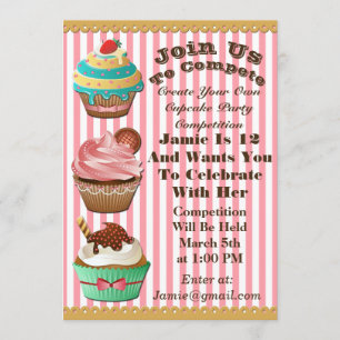 Cupaka Krig Bake Off Birthday Rosa Stripe Inbjudan