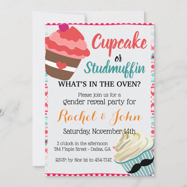Cupaka Stud Muffin Cute Baby Shower Anpassningsbar Inbjudningar (Framsida)