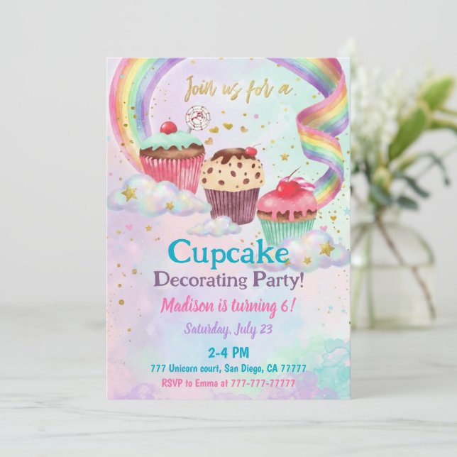 Cupcake 6-års födelsedagsfest Söt godis fest Inbjudningar (Stående Fram)