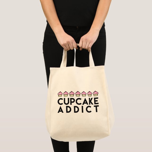 CUPCAKE ADDICT Roligt Quote Livsmedel Tote Tygkasse (Framsida (produkt))