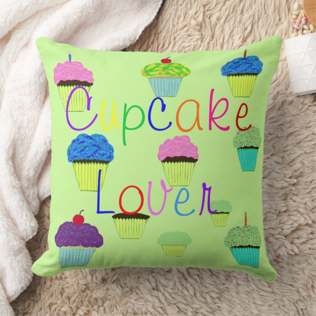 Cupcake Älskare Grön Lila PERSONALISERA Namn Kudde (Filt)
