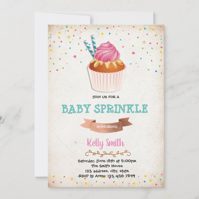 Cupcake baby sprinkle party inbjudan (Framsida)
