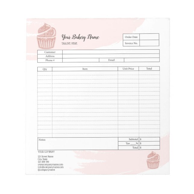 Cupcake Bagar Mixer Beställningsformulär Faktura N Anteckningsblock (Framsida)