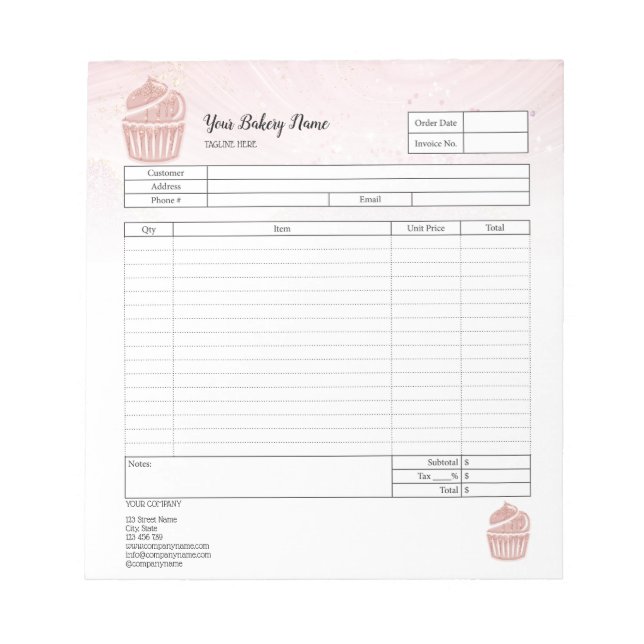 Cupcake Bagar Mixer Orderblankett Faktura Notepad Anteckningsblock (Framsida)