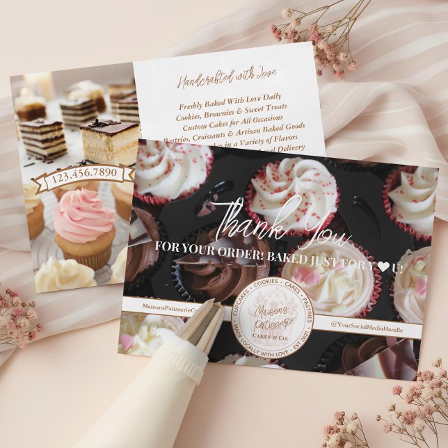 Cupcake Bageri Affärs Foto Tack för Beställning  Kort (Cupcake Bakery Business Photo Thank You for Order)