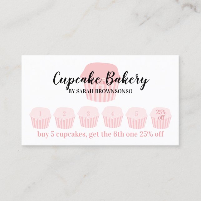 Cupcake Bageri Café Lojalitet Stämpel Rabatt Visitkort (Framsida)