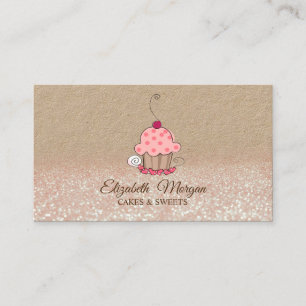 Cupcake, Bageri Glitter Ombre Rustik Kraft Visitkort