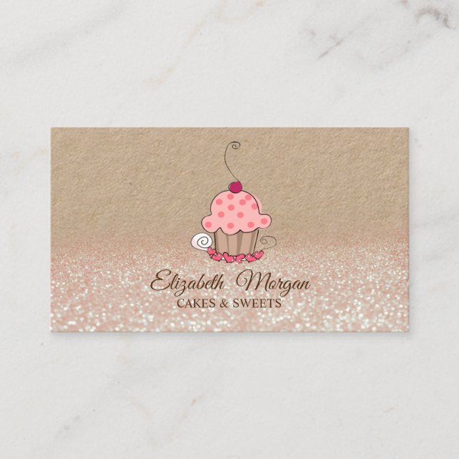 Cupcake, Bageri Glitter Ombre Rustik Kraft Visitkort (Framsida)