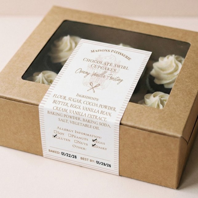 Cupcake-bageri ingredienser och allergi matetikett rektangulärt klistermärke (Baking Spoon Bakery Ingredients Allergy Food Label)