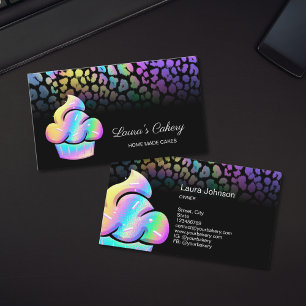 Cupcake Bageri Konditor Holografisk Leopard Visitkort