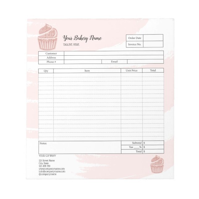 Cupcake Bageri Mixer Orderblankett Faktura Notepad Anteckningsblock (Framsida)