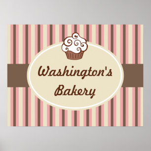 Cupcake-bageri randigt tecken poster