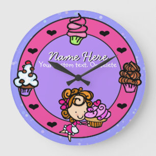 Cupcake.Baker.Baking.Pink.Personalized. Stor Klocka