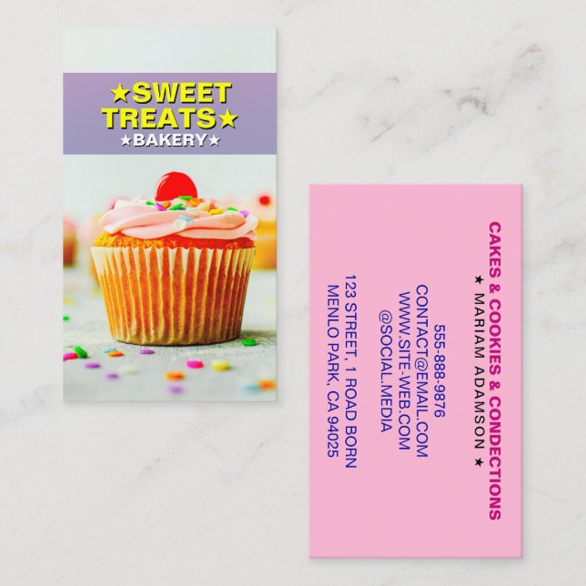 Cupcake Baker & Sweet Treats | Pastel Bakery Visitkort (Fram/baksida)