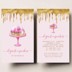 Cupcake Bakeri Rosa Fals Guld Folie Dropp Visitkort