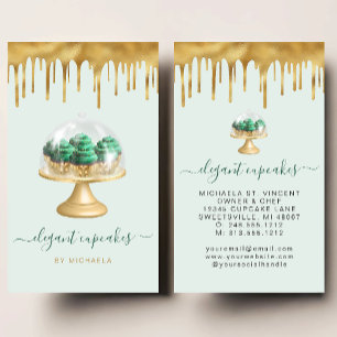 Cupcake Bakery Smaragdgrön Falsk Guld Folie Dropp Visitkort