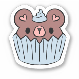 Cupcake Björn Söt Kawaii Efterrätt Klistermärke Klistermärken