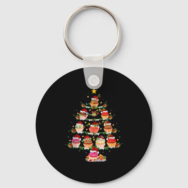 Cupcake Christmas Tree Lights Funny Fast Food Cupc Nyckelring (Framsida)
