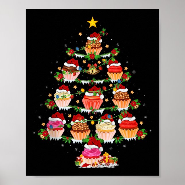 Cupcake Christmas Tree Lights Funny Fast Food Cupc Poster (Framsidan)