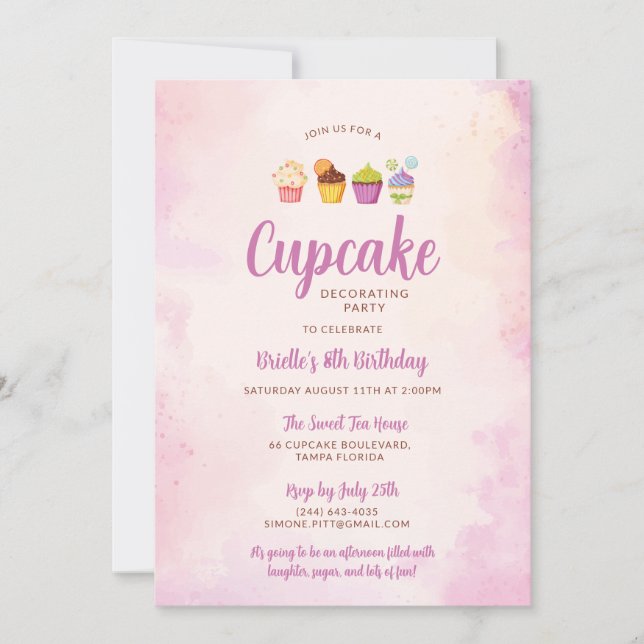 Cupcake-dekorering Födelsedagsfest Inbjudan (Framsida)