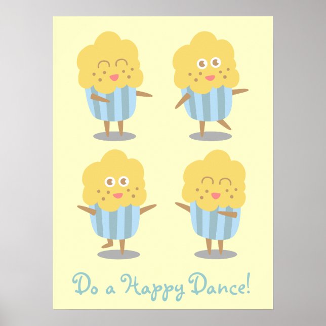 Cupcake Doodle: Kawaii Cupcake dansar glatt Poster (Framsidan)