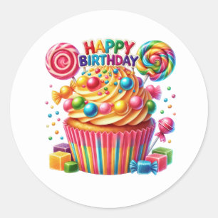 Cupcake Födelsedagsdekaler Runt Klistermärke