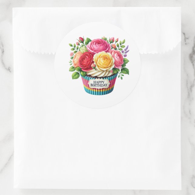 Cupcake Födelsedagsdekaler Runt Klistermärke (Väska)