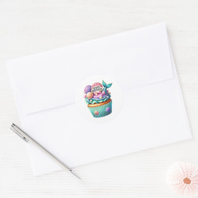 Cupcake Födelsedagsdekaler Runt Klistermärke (Kuvert)