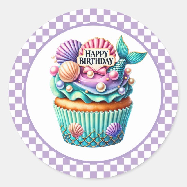 Cupcake Födelsedagsdekaler Runt Klistermärke (Framsida)
