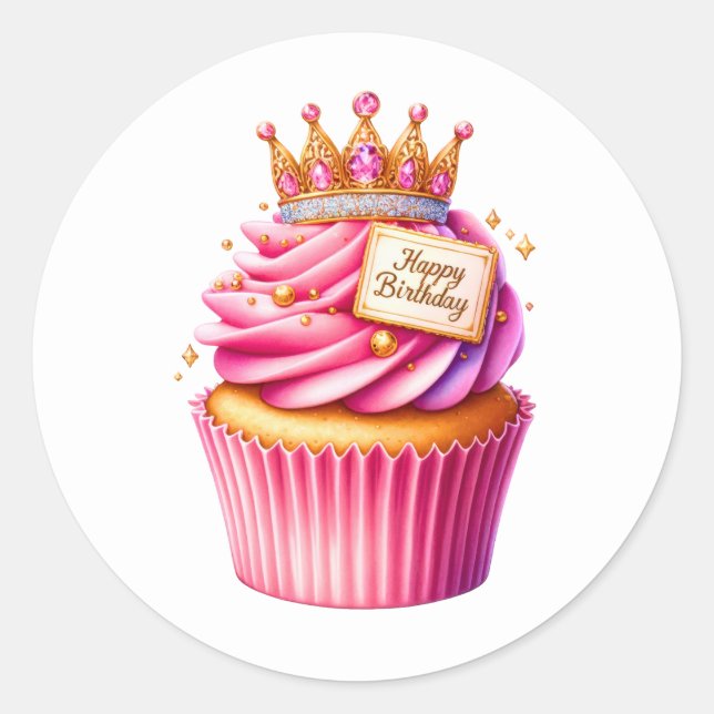 Cupcake Födelsedagsdekaler Runt Klistermärke (Framsida)