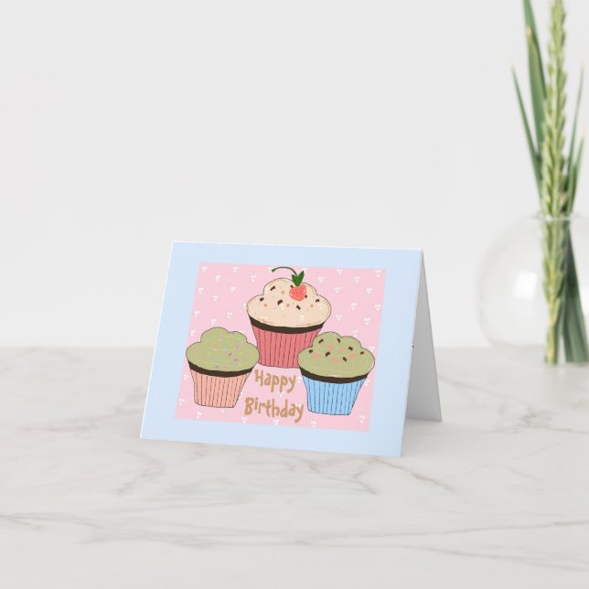 Cupcake Födelsedagsgratulationer Kort (Framsida)
